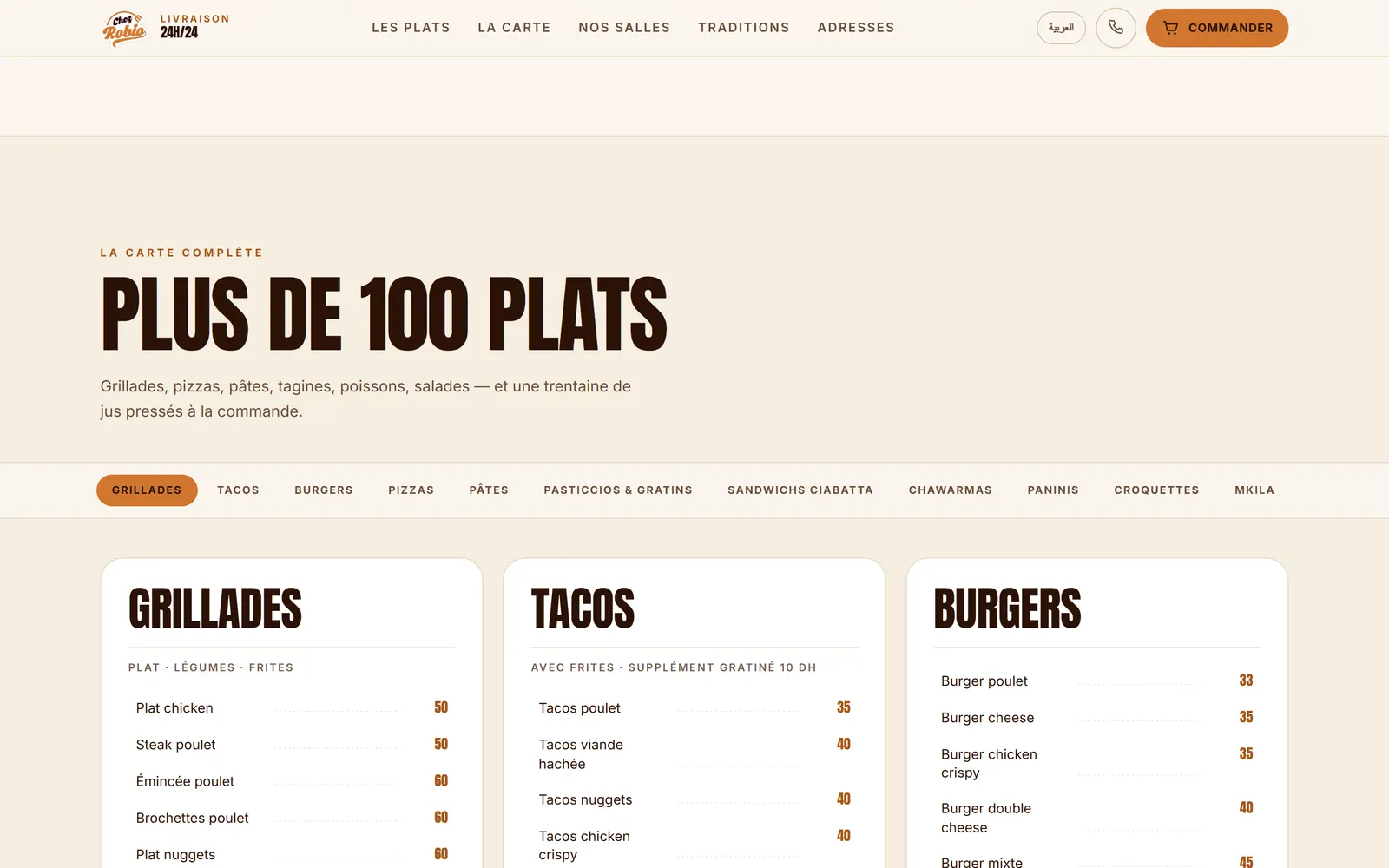 La carte complète, plus de 110 plats